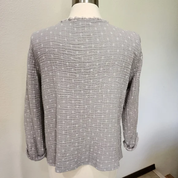 Habitat Gauzy Cotton Blouse Top Popover Raw Edge Seams 3/4 Sleeve size Medium - Picture 10 of 10